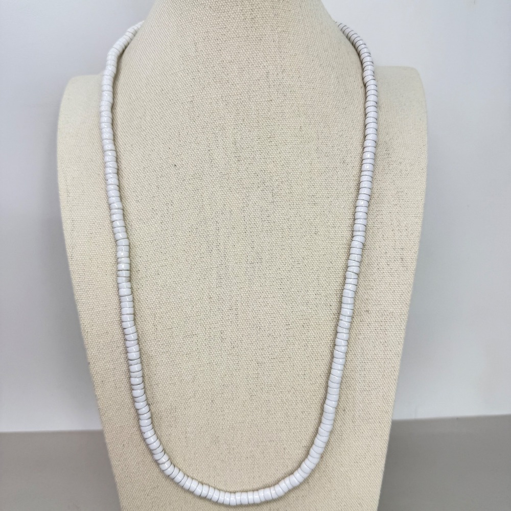 Vintage White Metal Bead Strand Necklace Gold Tone Spring Ring Clasp Minimalist‎